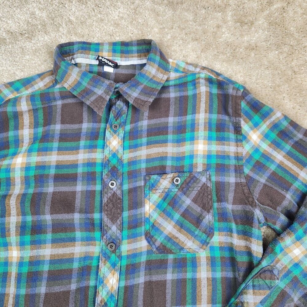 Tony Hawk Shirt Mens Sz L Flannel Plaid Long Sleeve 100% Cotton Pocket A855